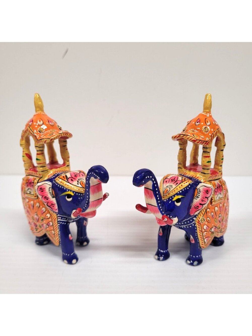Metal  Set 2 Ambari Elephant Hand Painted with Meenakari Enamel Coating India